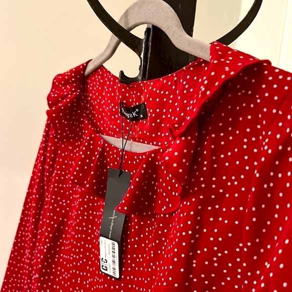 Polka Dot Top Tie Sleeves New With Tags Women’s Size Medium Red White - Picture 6 of 9